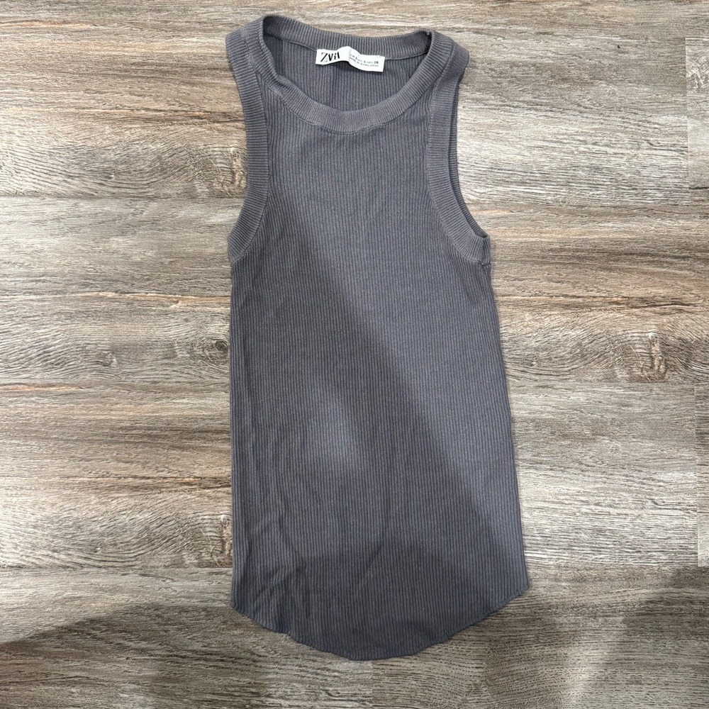 Zara Gray Sleeveless Ribbed Tank
